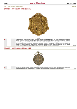 Xref Medal Catalogue for Auction
