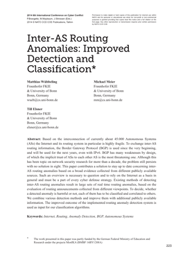 Inter-AS Routing Anomalies: Improved Detection and Classification*