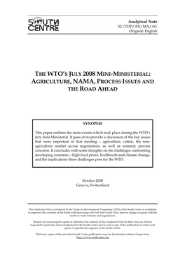 The WTO's July 2008 Mini-Ministerial: Agriculture, NAMA, Process Issues