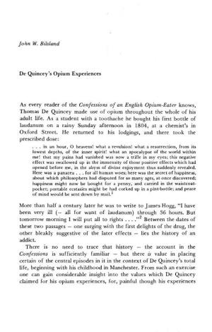 John W. Bilsland De Quincey's Opium Experiences As Every Reader of The