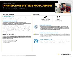 INFORMATION SYSTEMS MANAGEMENT Concentration: Project Management