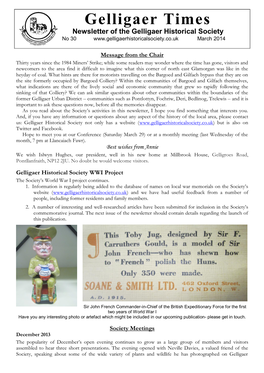 Gelligaer Times Newsletter of the Gelligaer Historical Society No 30 March 2014