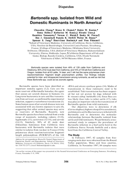 Bartonella Spp. Isolated from Wild and Domestic Ruminants in North America1