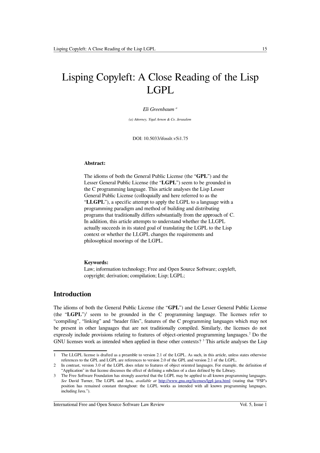 Lisping Copyleft: a Close Reading of the Lisp LGPL 15