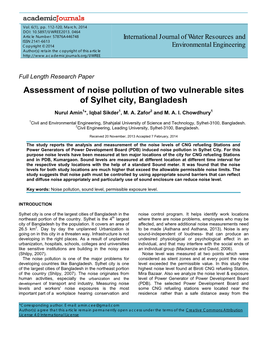 Assessment of Noise Pollution of Two Vulnerable Sites of Sylhet City, Bangladesh