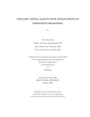 Polyadic Modal Logics with Applications in Normative Reasoning