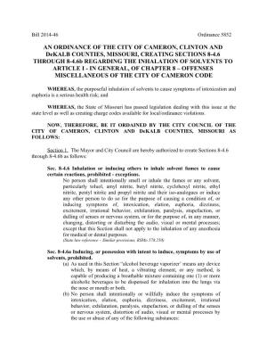 An Ordinance of the City of Cameron, Clinton And