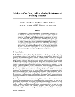 Minigo: a Case Study in Reproducing Reinforcement Learning Research
