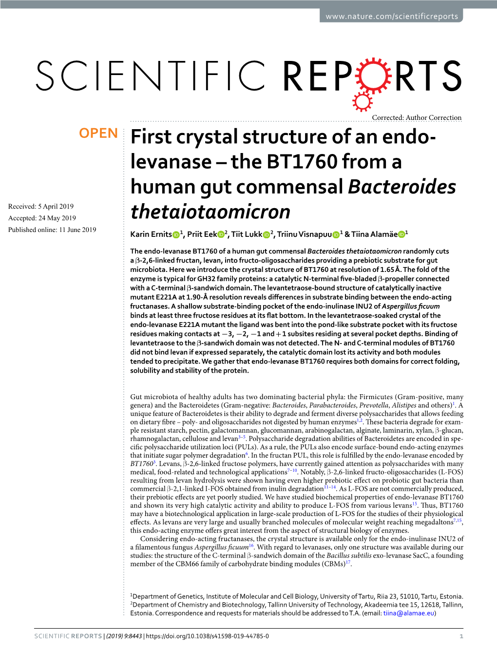 First Crystal Structure of an Endo- Levanase – the BT1760 from A