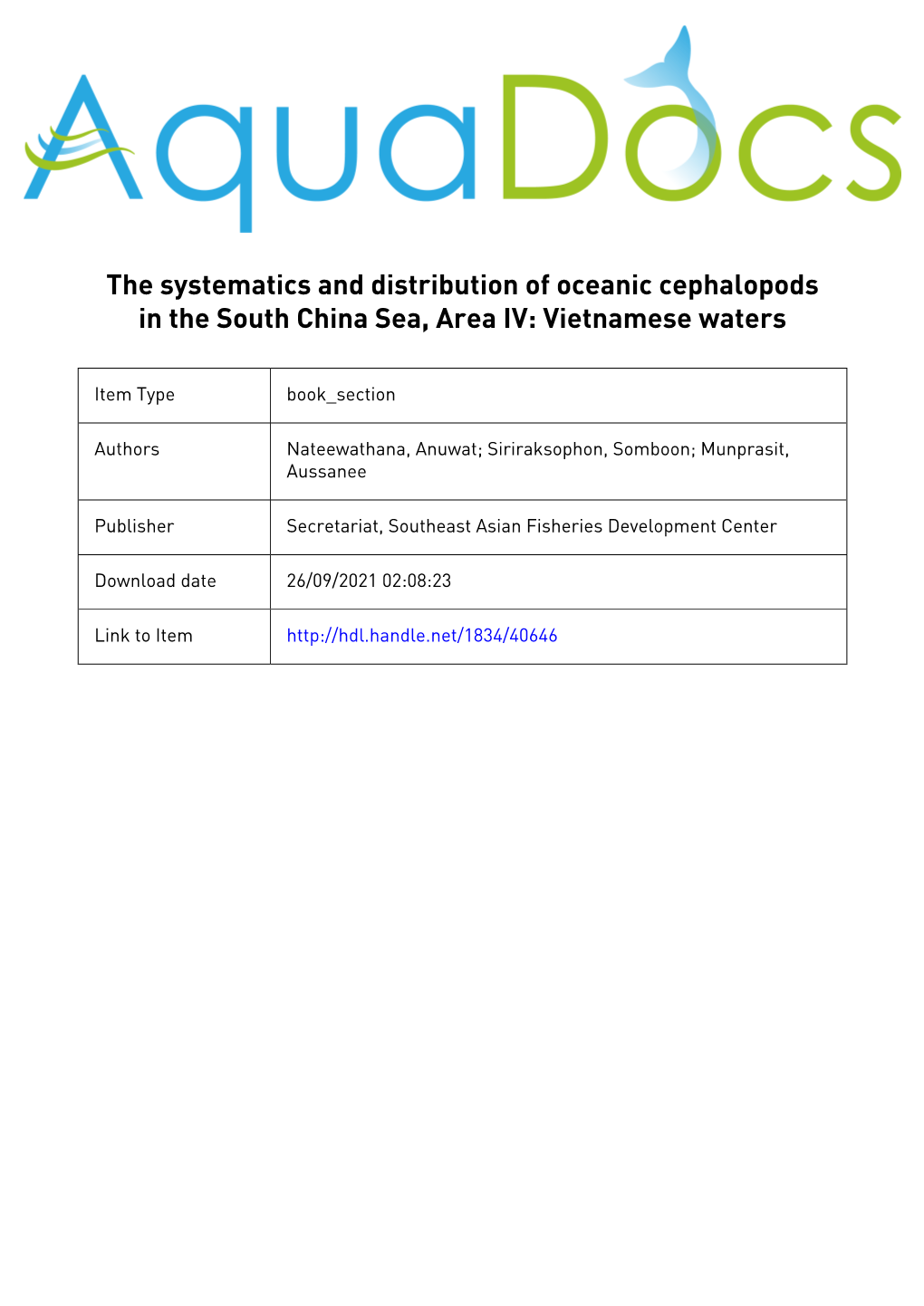 The Systematics and Distribution of Oceanic Cephalopods in the South China Sea, Area IV: Vietnamese Waters