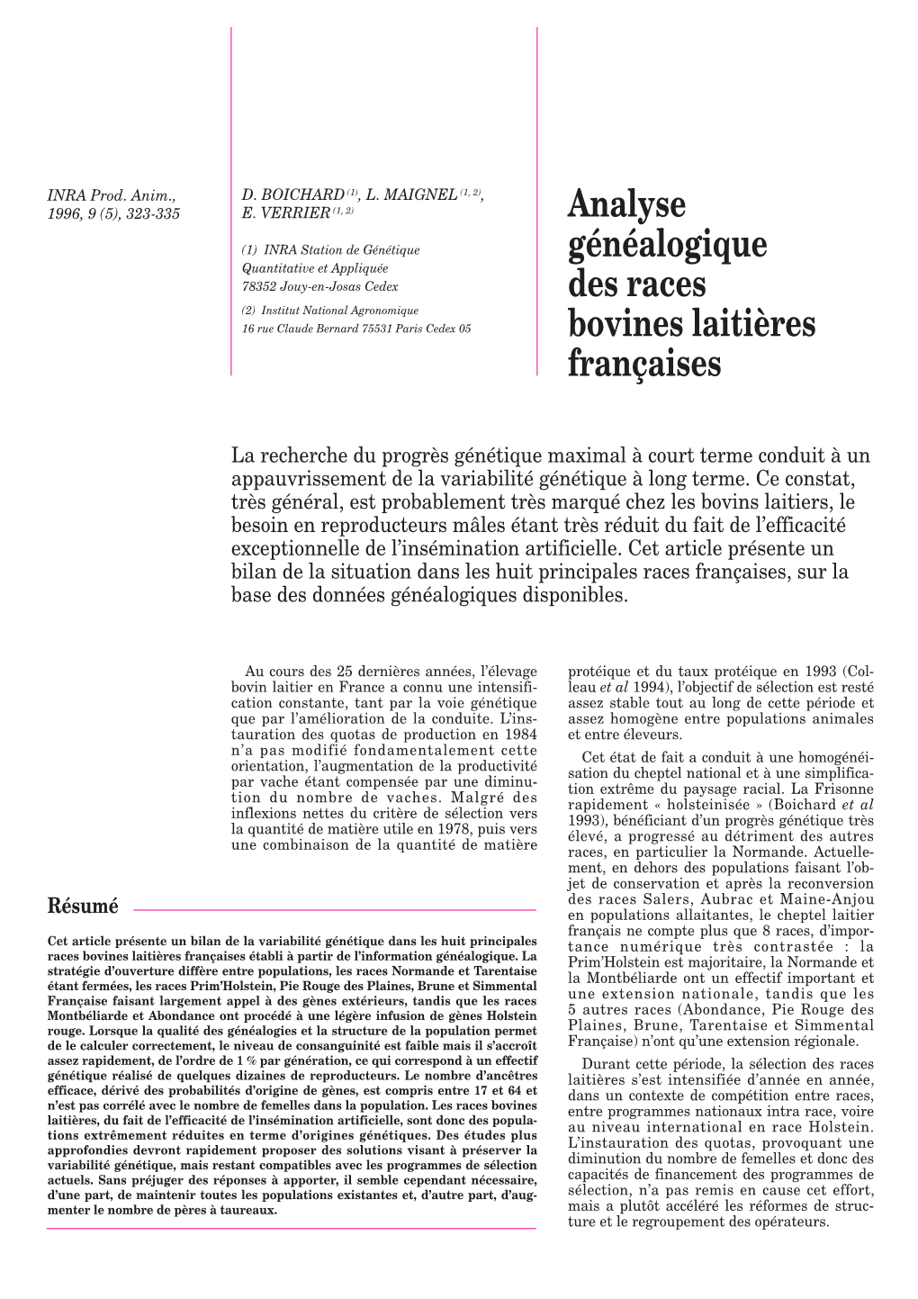 Analyse Généalogique Des Races Bovines Laitières Françaises