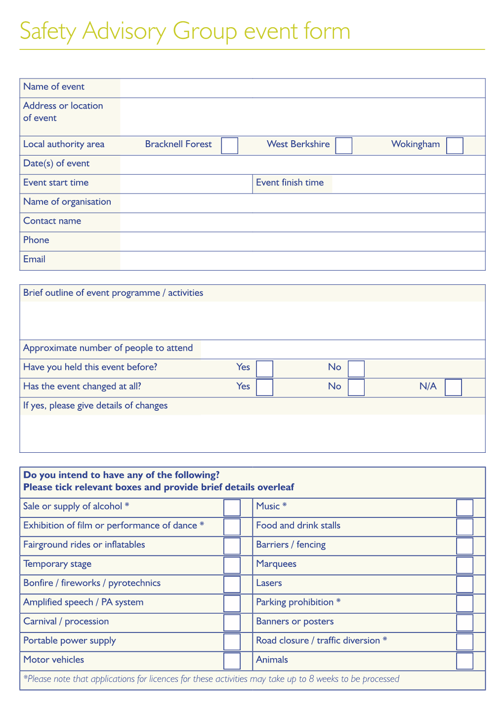 Safety Advisory Group Event Form