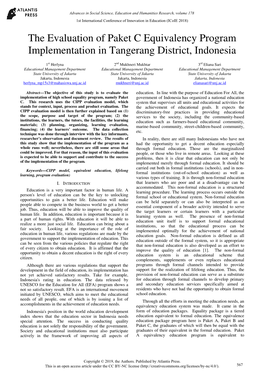 The Evaluation of Paket C Equivalency Program Implementation in Tangerang District, Indonesia