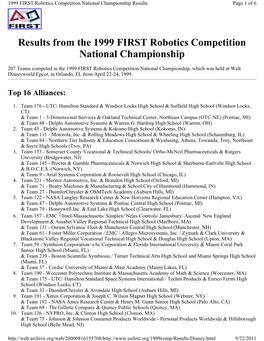 Results from the 1999 FIRST Robotics Competition National Championship