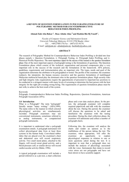 A Review of Question Formulation in Polygraph Literature of Polygraphic Method for Counterproductive Behaviour Index Profiling