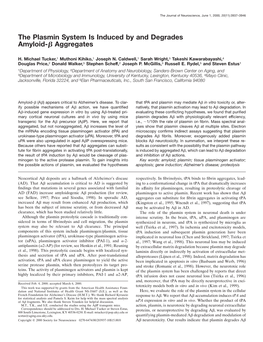 The Plasmin System Is Induced by and Degrades Amyloid-Β Aggregates