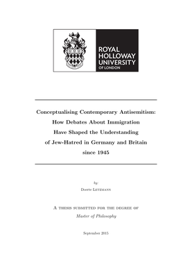 Conceptualising Contemporary Antisemitism: How Debates About Immigration Have Shaped the Understanding of Jew-Hatred in Germany and Britain Since 1945