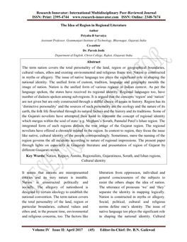 International Multidisciplinary Peer-Reviewed Journal ISSN: Print: 2395-4744 ISSN: Online: 2348-7674