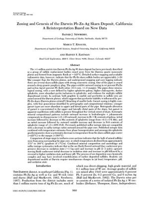 Zoning and Genesis of the Darwin Pb-Zn-Ag Skarn Deposit