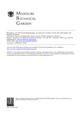 Phylogeny and Historical Biogeography of Lauraceae: Evidence from the Chloroplast and Nuclear Genomes Author(S): Andre S