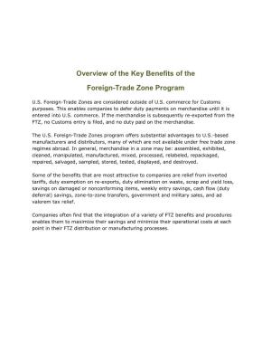 Overview of the Key Benefits of the Foreign-Trade Zone Program