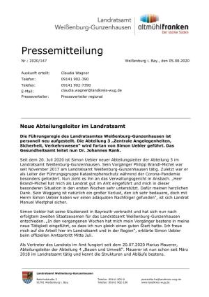 Pressemitteilung Nr.: 2020/147 Weißenburg I