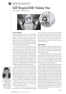 Kill Hospital Bill: Volume One by Dr Toh Han Chong, Deputy Editor