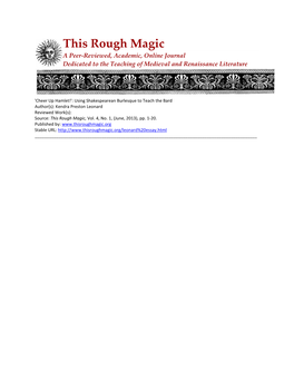 This Rough Magic a Peer-Reviewed, Academic, Online Journal Dedicated to the Teaching of Medieval and Renaissance Literature