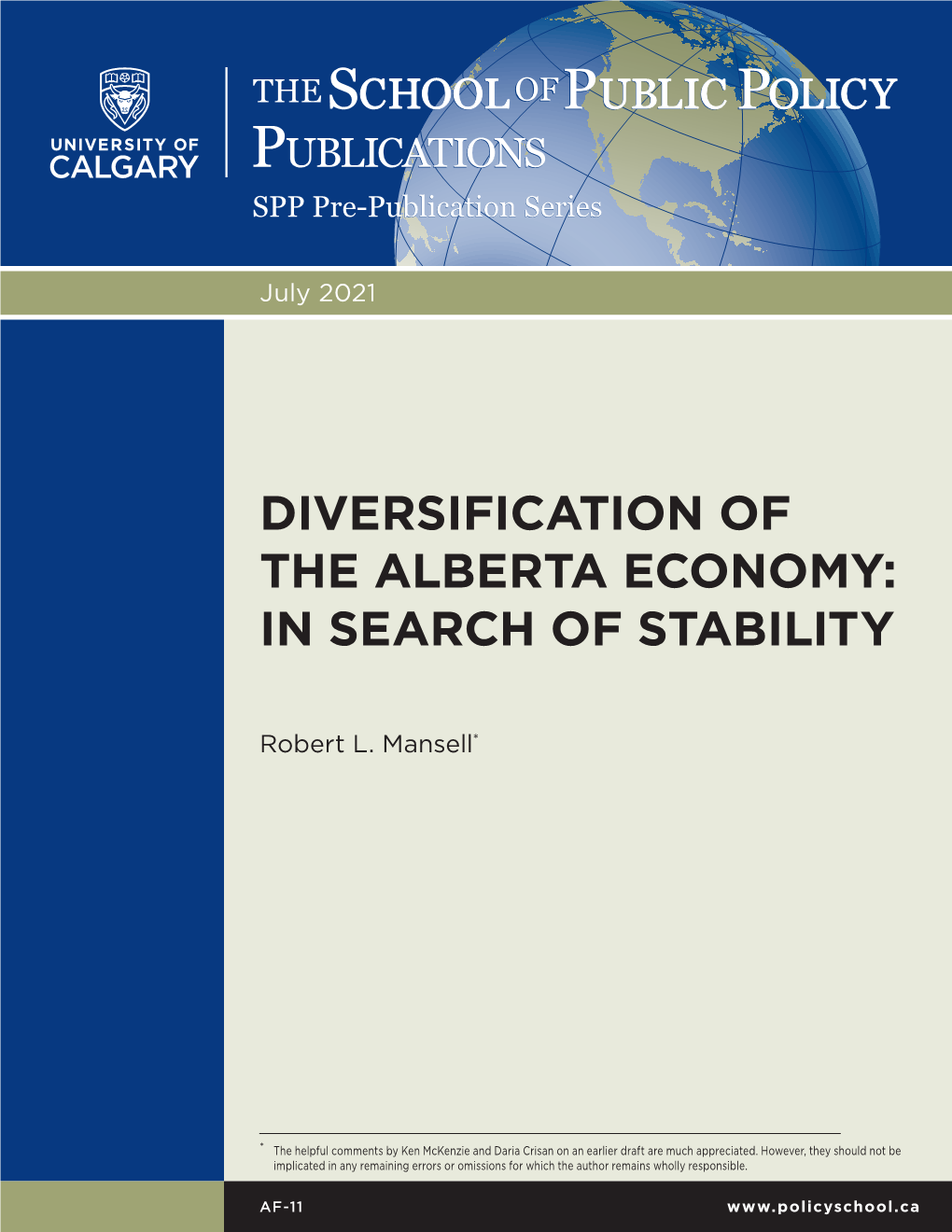 Diversification of the Alberta Economy: in Search of Stability