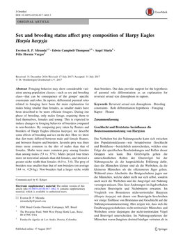 Sex and Breeding Status Affect Prey Composition of Harpy Eagles Harpia Harpyja