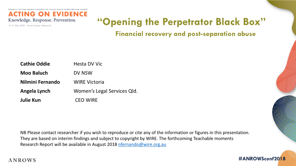 “Opening the Perpetrator Black Box” Financial Recovery and Post-Separation Abuse