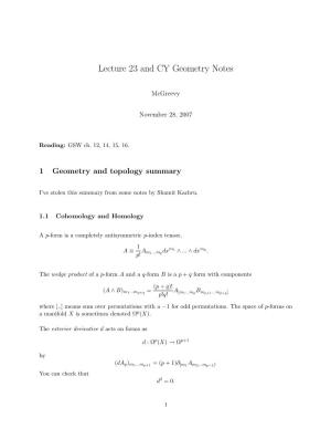 Lecture 23 and CY Geometry Notes
