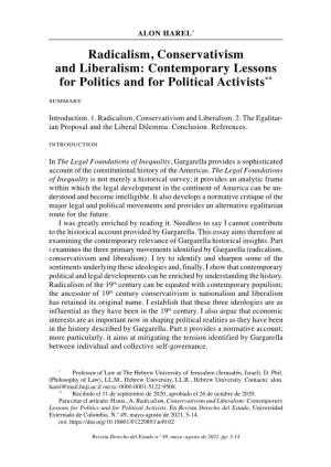 Radicalism, Conservativism and Liberalism: Contemporary Lessons for Politics and for Political Activists**