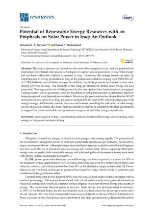 Potential of Renewable Energy Resources with an Emphasis on Solar Power in Iraq: an Outlook