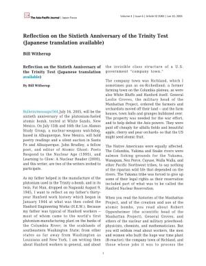 Reflection on the Sixtieth Anniversary of the Trinity Test (Japanese Translation Available)