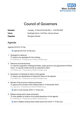 2019 Feb 07 Council of Governors Papers 12 February 2019 Read More