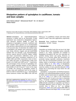 Dissipation Pattern of Quinalphos in Cauliflower, Tomato and Bean Samples