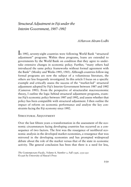 Structural Adjustment in Fiji Under the Interim Government, 1987–1992