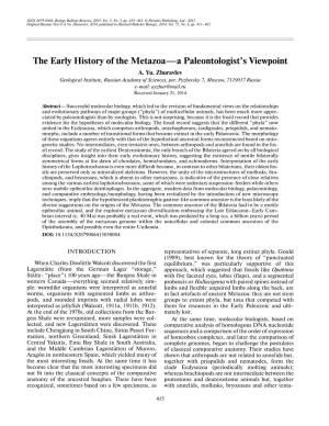 The Early History of the Metazoa—A Paleontologist's Viewpoint