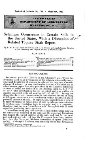 Selenium Occurrence in Certain Soils in the United States, with a Discussion Of- .R Related Topics: Sixth Report'