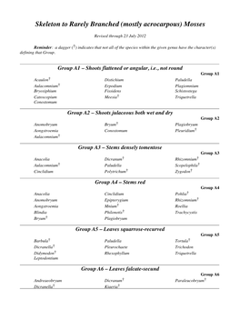 Skeleton to Rarely Branched (Mostly Acrocarpous) Mosses