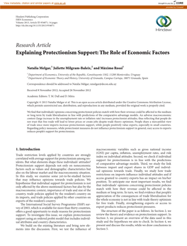 Research Article Explaining Protectionism Support: the Role of Economic Factors