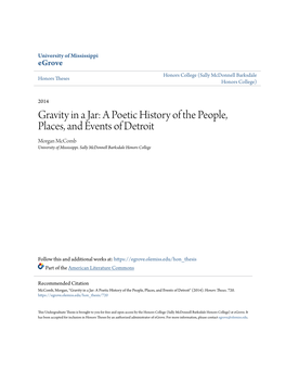 A Poetic History of the People, Places, and Events of Detroit Morgan Mccomb University of Mississippi