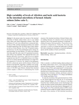High Variability of Levels of Aliivibrio and Lactic Acid Bacteria in the Intestinal Microbiota of Farmed Atlantic Salmon Salmo Salar L