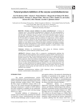 Natural Products Inhibitors of the Enzyme Acetylcholinesterase