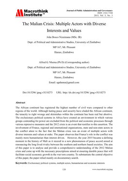 The Malian Crisis: Multiple Actors with Diverse Interests and Values