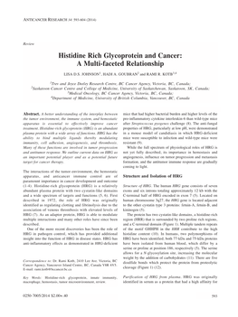 Histidine Rich Glycoprotein and Cancer: a Multi-Faceted Relationship