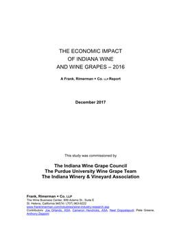 The Economic Impact of Indiana Wine and Wine Grapes – 2016