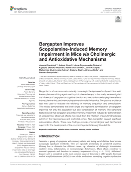 Bergapten Improves Scopolamine-Induced Memory Impairment in Mice Via Cholinergic and Antioxidative Mechanisms