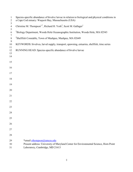 1 Species-Specific Abundance of Bivalve Larvae in Relation To